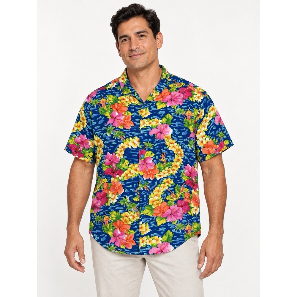 Vintage Jams World Hawaiian Shirt Men's XL Rayon Hula Dancer Ukulele USA